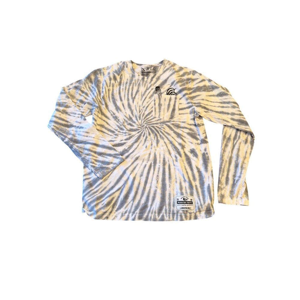 Rooster Teeth Long-Sleeve Tie-Dye Shirt LG‎ Rooster Graphic Pocket Design